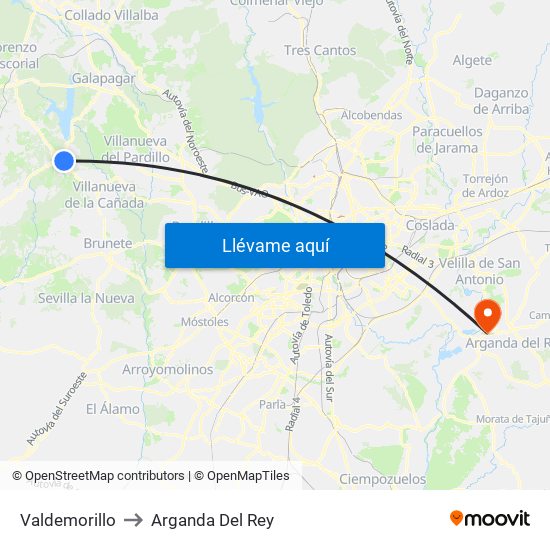 Valdemorillo to Arganda Del Rey map