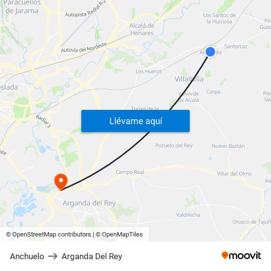 Anchuelo to Arganda Del Rey map