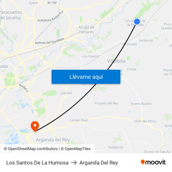 Los Santos De La Humosa to Arganda Del Rey map