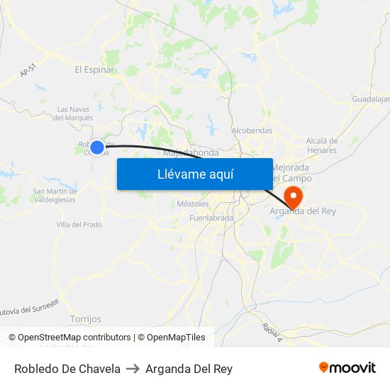 Robledo De Chavela to Arganda Del Rey map