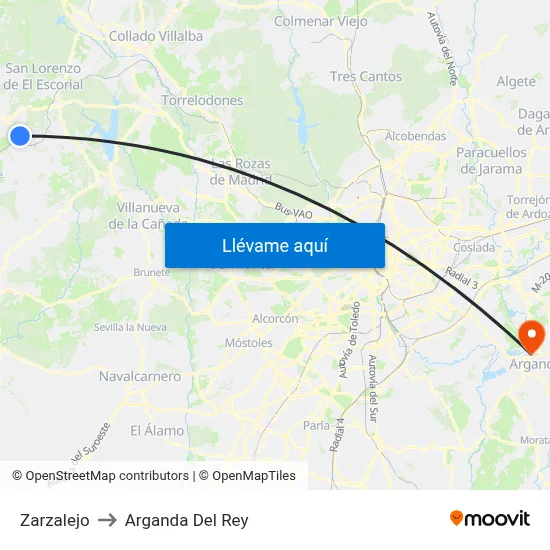 Zarzalejo to Arganda Del Rey map