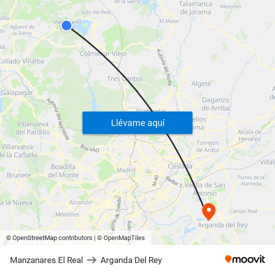 Manzanares El Real to Arganda Del Rey map
