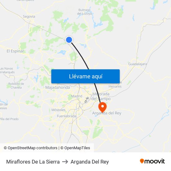 Miraflores De La Sierra to Arganda Del Rey map