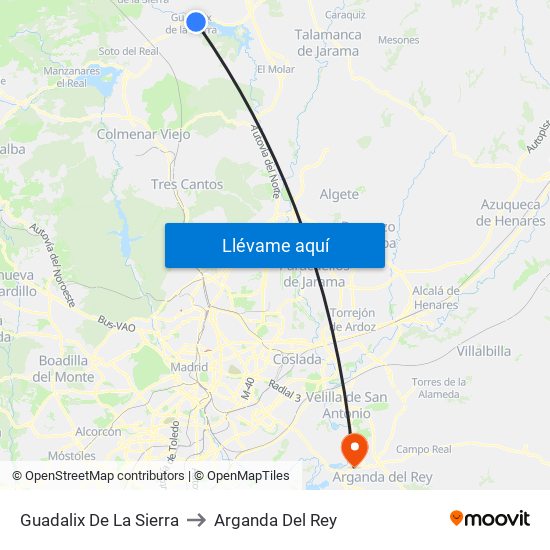 Guadalix De La Sierra to Arganda Del Rey map