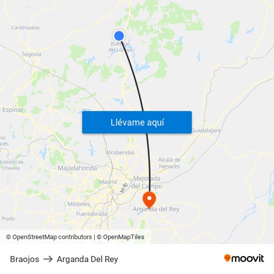 Braojos to Arganda Del Rey map