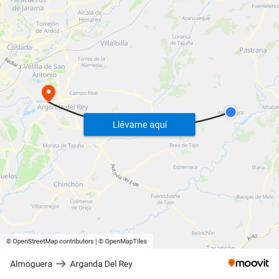 Almoguera to Arganda Del Rey map