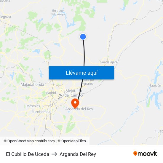 El Cubillo De Uceda to Arganda Del Rey map