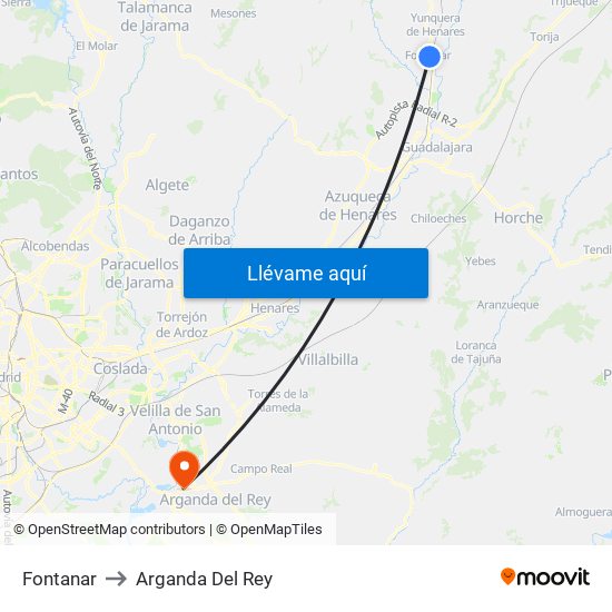 Fontanar to Arganda Del Rey map