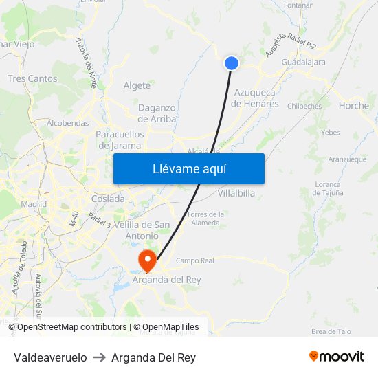 Valdeaveruelo to Arganda Del Rey map