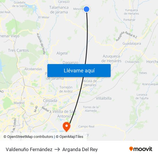 Valdenuño Fernández to Arganda Del Rey map