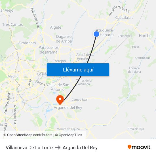 Villanueva De La Torre to Arganda Del Rey map
