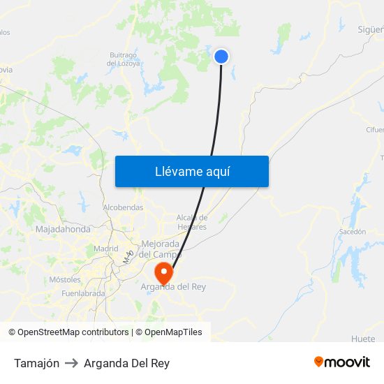 Tamajón to Arganda Del Rey map
