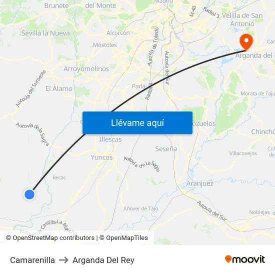 Camarenilla to Arganda Del Rey map