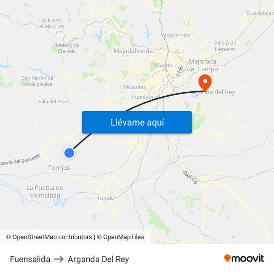 Fuensalida to Arganda Del Rey map