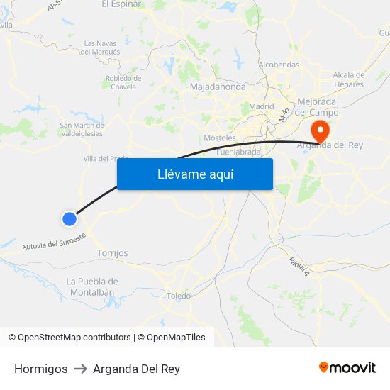 Hormigos to Arganda Del Rey map