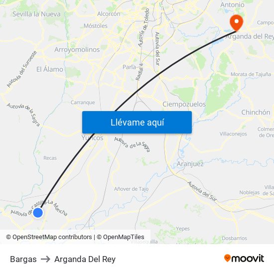 Bargas to Arganda Del Rey map