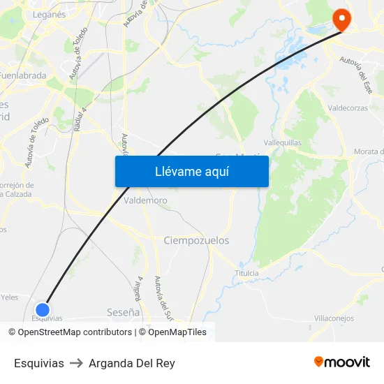 Esquivias to Arganda Del Rey map