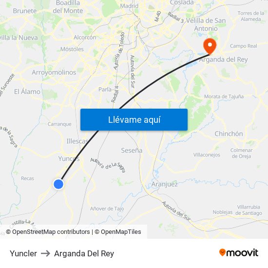 Yuncler to Arganda Del Rey map