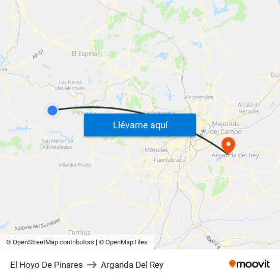 El Hoyo De Pinares to Arganda Del Rey map