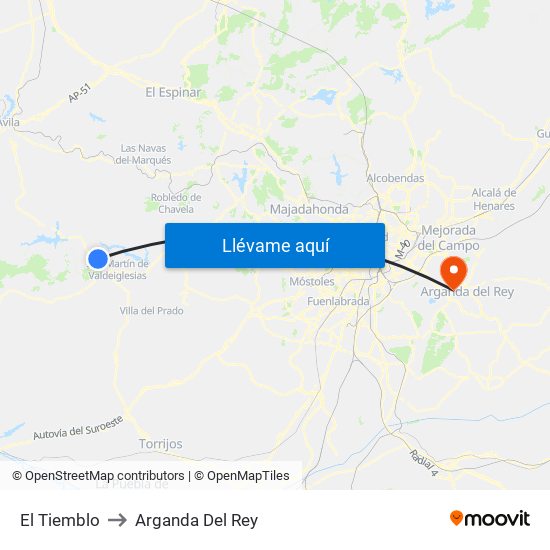El Tiemblo to Arganda Del Rey map