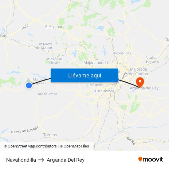 Navahondilla to Arganda Del Rey map