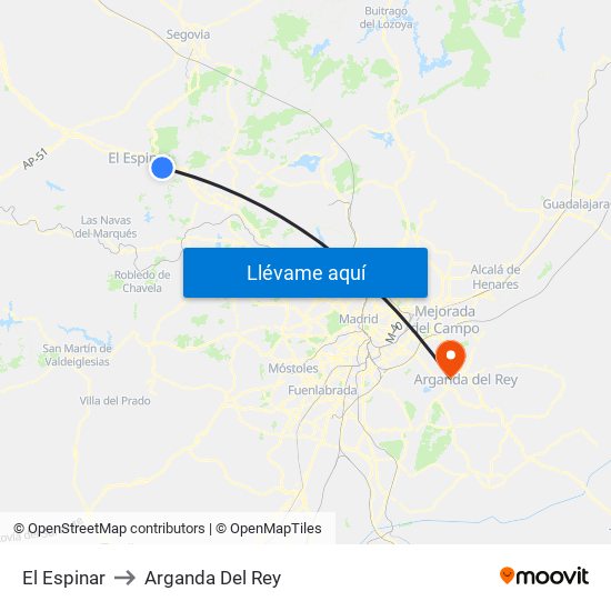 El Espinar to Arganda Del Rey map