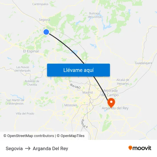 Segovia to Arganda Del Rey map