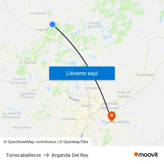 Torrecaballeros to Arganda Del Rey map
