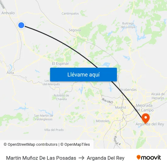 Martín Muñoz De Las Posadas to Arganda Del Rey map