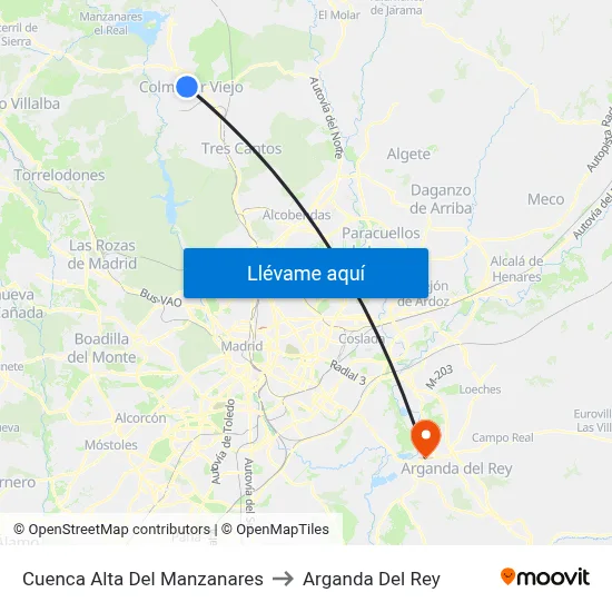 Cuenca Alta Del Manzanares to Arganda Del Rey map