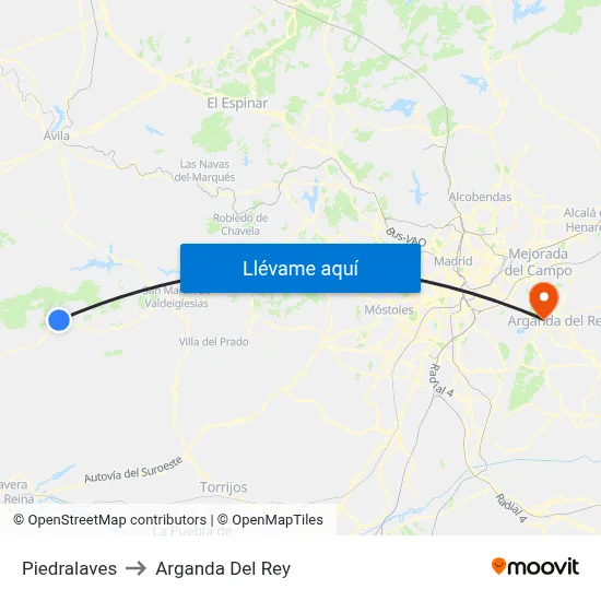 Piedralaves to Arganda Del Rey map