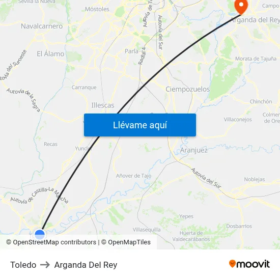 Toledo to Arganda Del Rey map