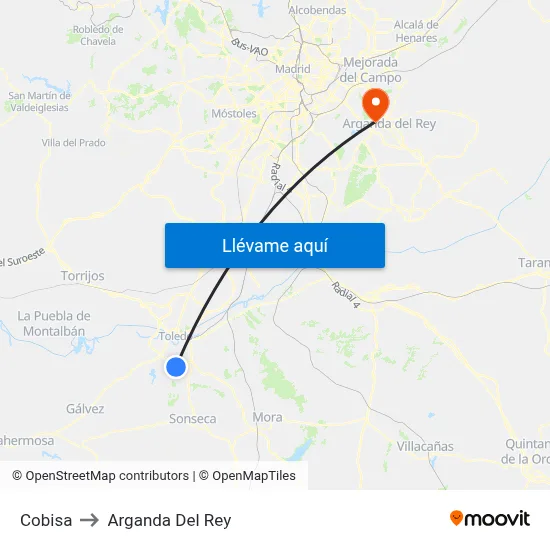 Cobisa to Arganda Del Rey map
