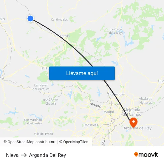Nieva to Arganda Del Rey map