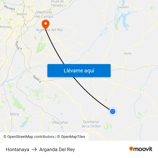 Hontanaya to Arganda Del Rey map