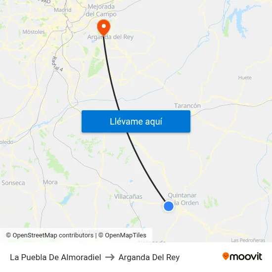 La Puebla De Almoradiel to Arganda Del Rey map