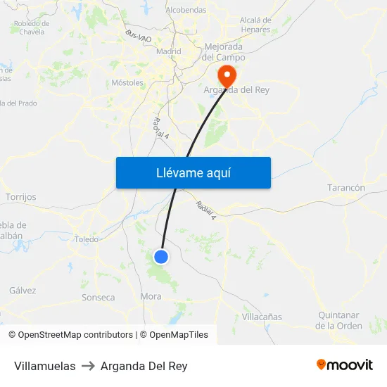 Villamuelas to Arganda Del Rey map