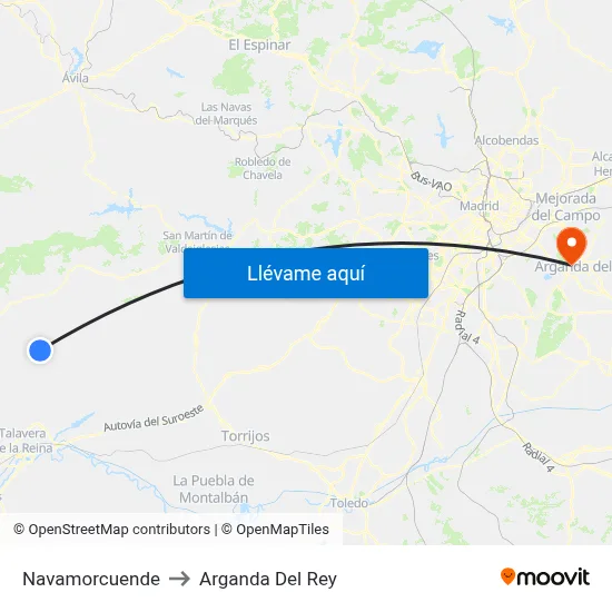 Navamorcuende to Arganda Del Rey map