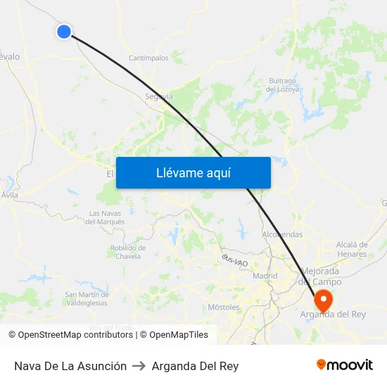 Nava De La Asunción to Arganda Del Rey map