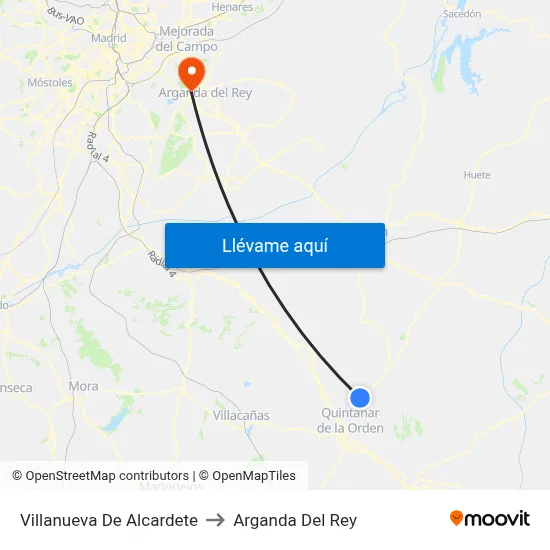 Villanueva De Alcardete to Arganda Del Rey map