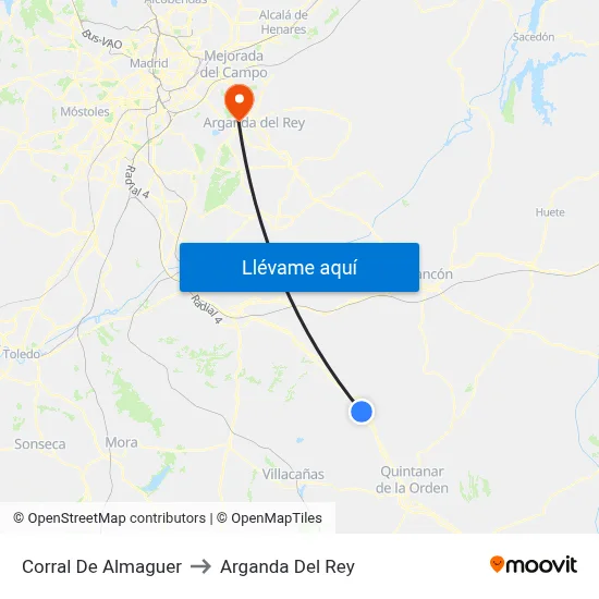 Corral De Almaguer to Arganda Del Rey map