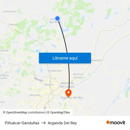 Piñuécar-Gandullas to Arganda Del Rey map