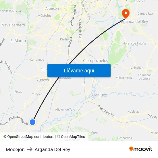 Mocejón to Arganda Del Rey map