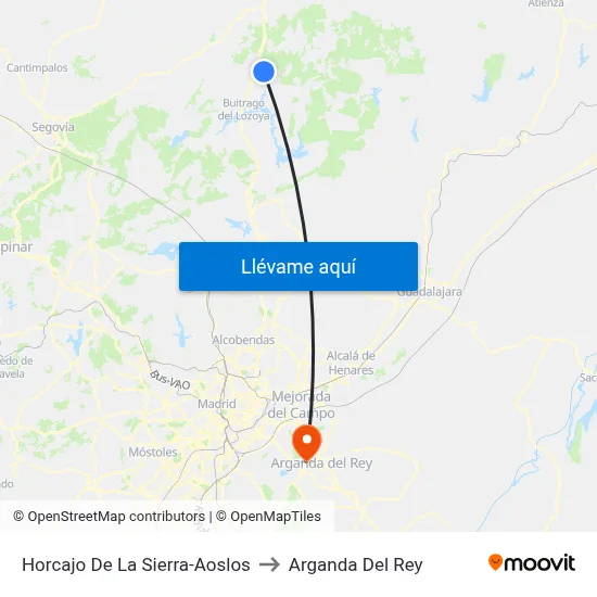 Horcajo De La Sierra-Aoslos to Arganda Del Rey map