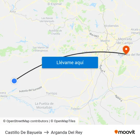 Castillo De Bayuela to Arganda Del Rey map