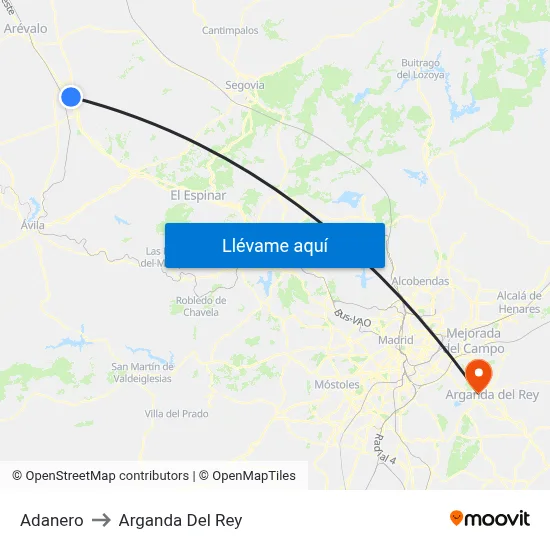 Adanero to Arganda Del Rey map