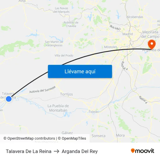 Talavera De La Reina to Arganda Del Rey map
