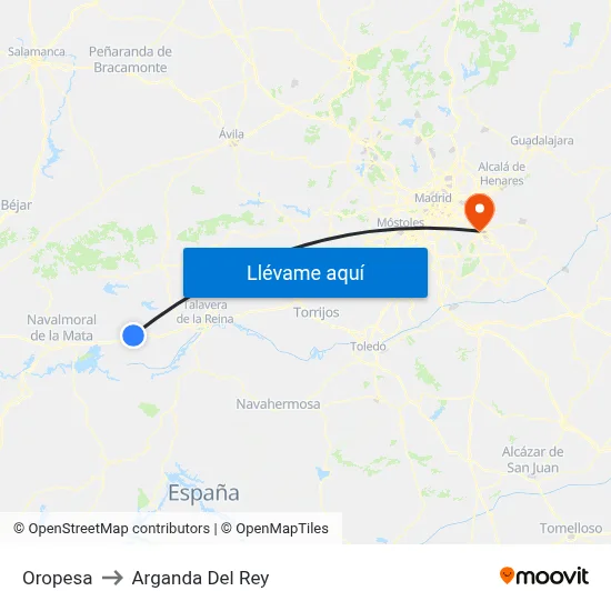 Oropesa to Arganda Del Rey map