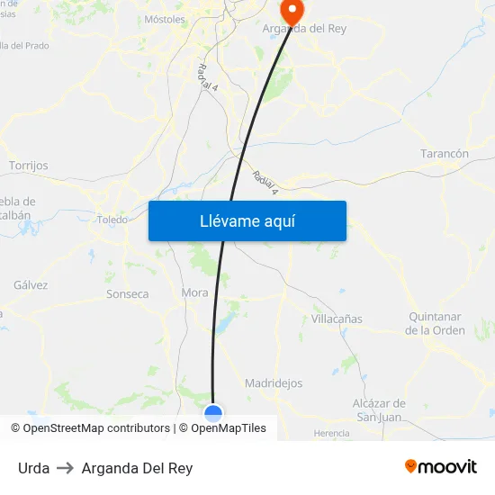 Urda to Arganda Del Rey map