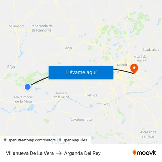 Villanueva De La Vera to Arganda Del Rey map